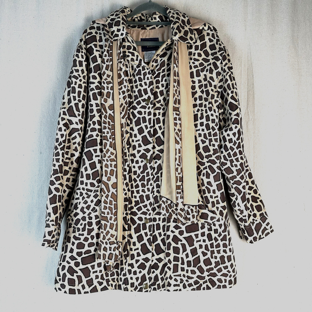 Dennis Basso | Women's Coat Small 100% Silk Animal Print with Silk Scarf Size Sm